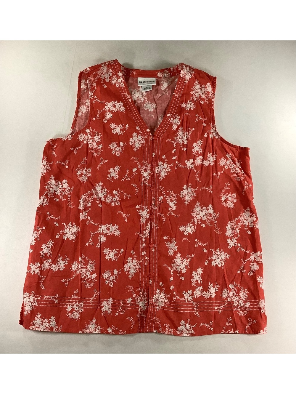 Liz Claiborne Sleeveless Floral Print Blouse in Red and White, Size M